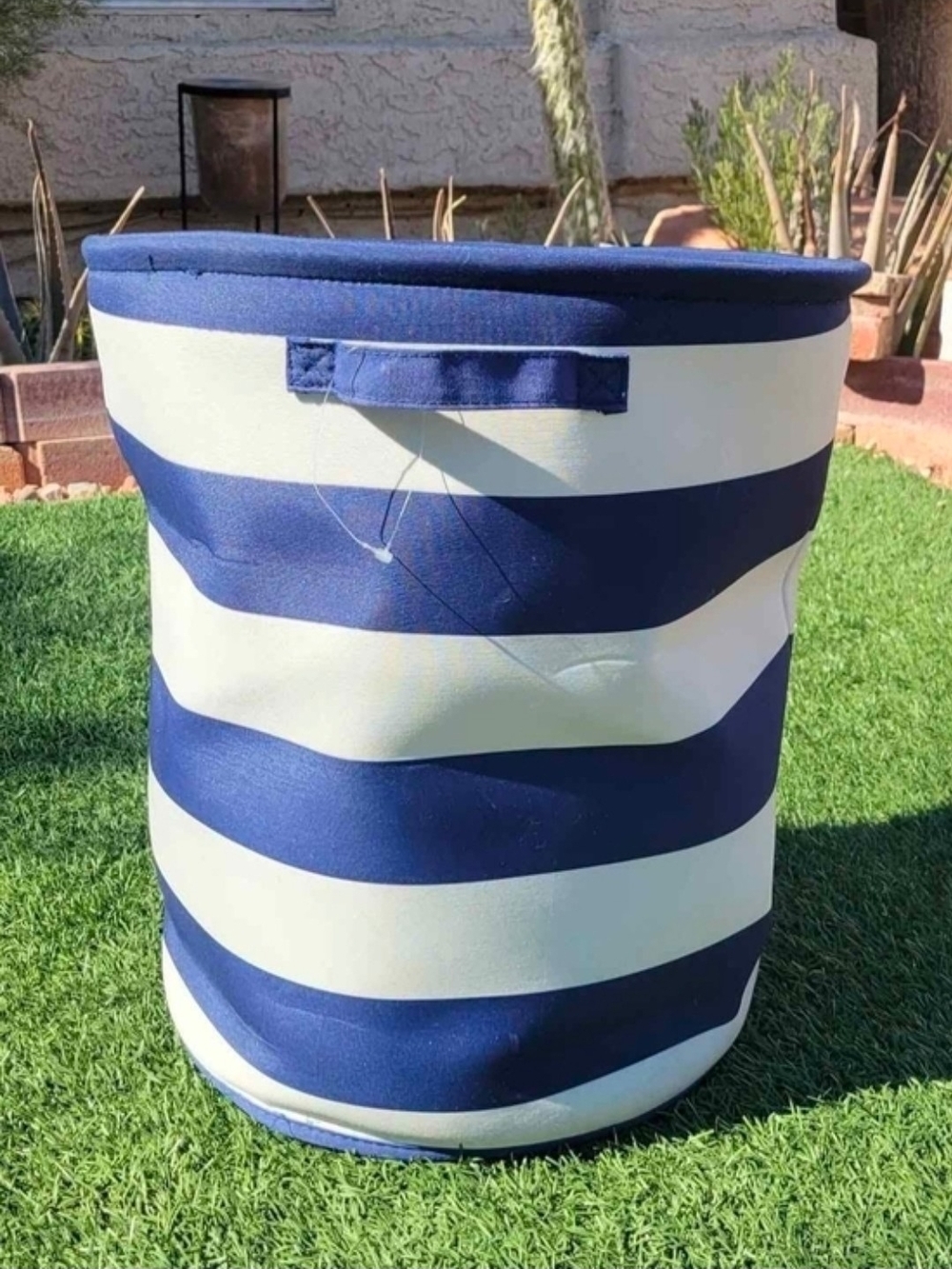 Navy & White Striped Canvas Storage Bin